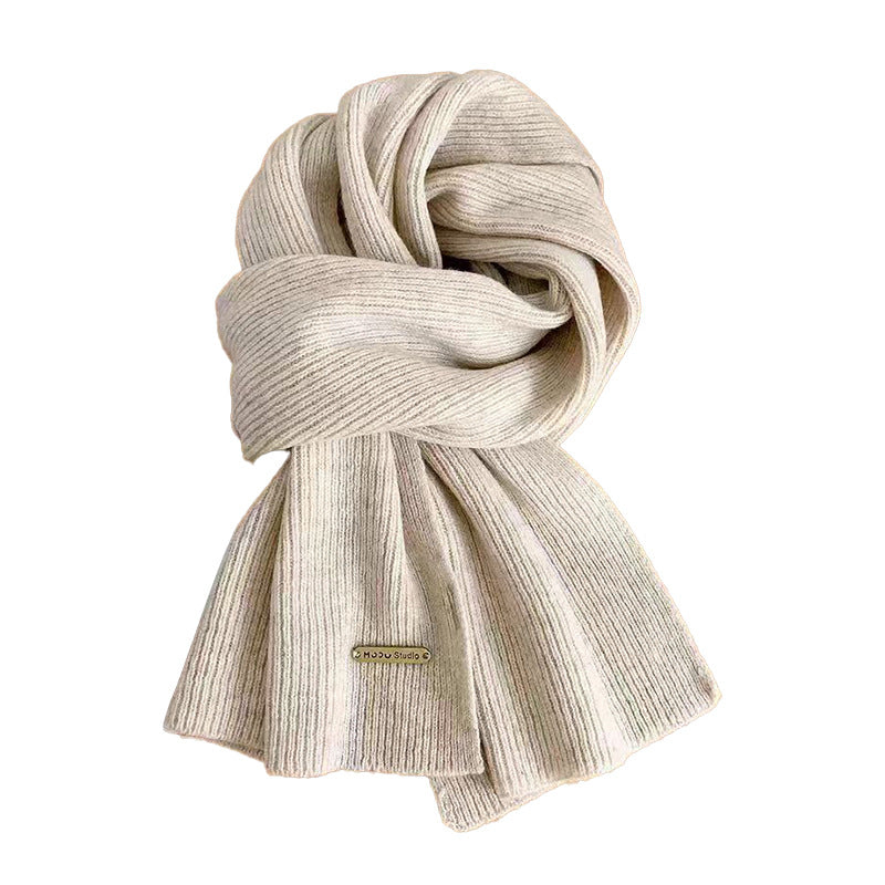 Warm knitted scarf for couples in beige colour