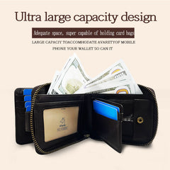 Brown leather men's wallet showcasing card display features