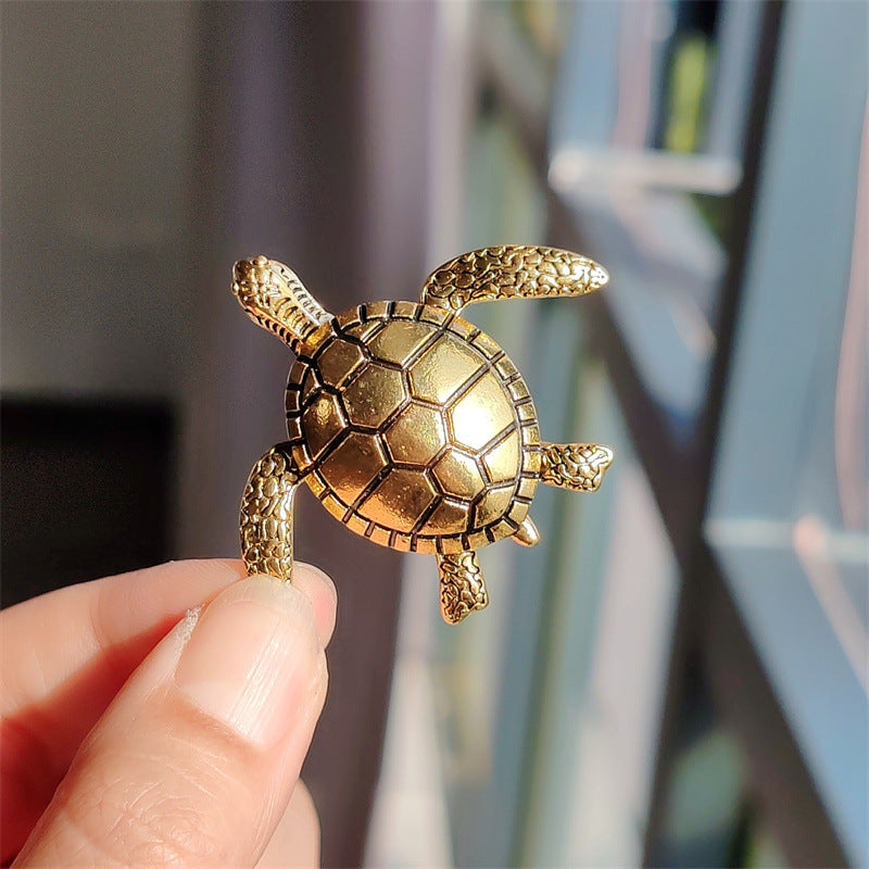 Gold Turtle Brooch with rhinestones
