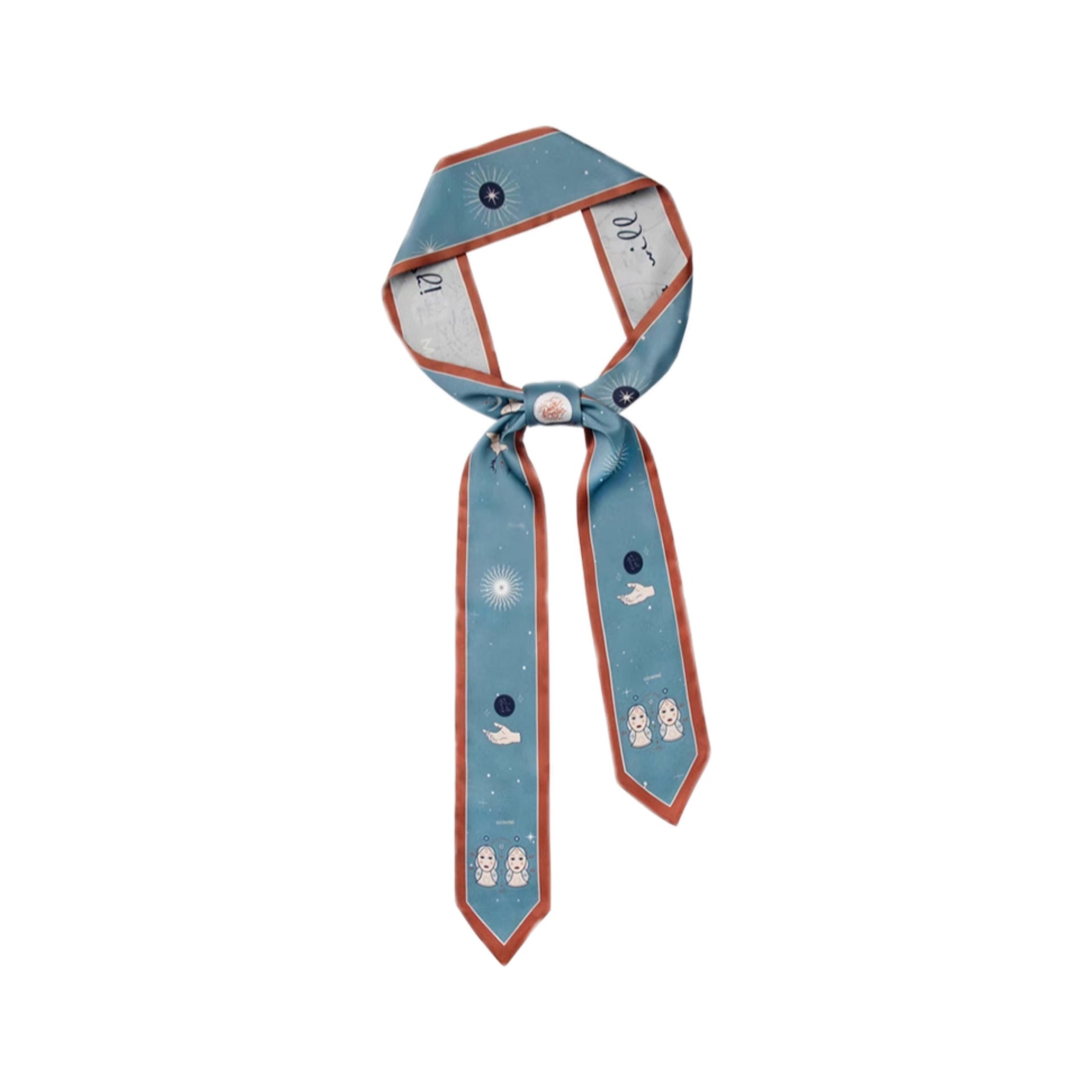 Close-up of zodiac silk scarf details