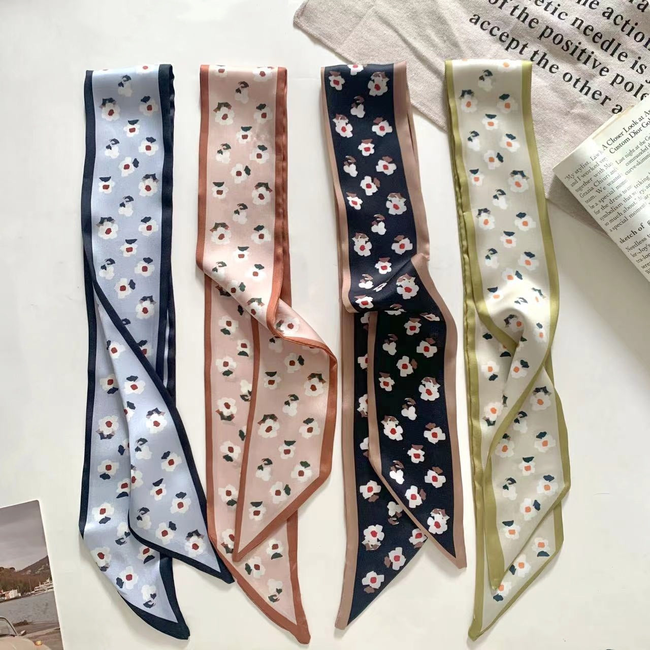 Stylish daisy print silk scarf headband image 1