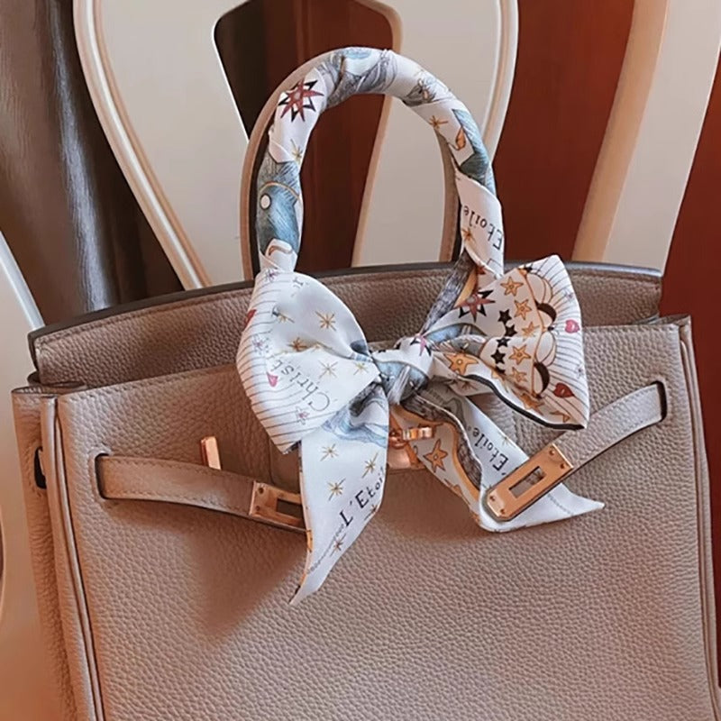 model wearing vintage silk scarf styled as necktie 3