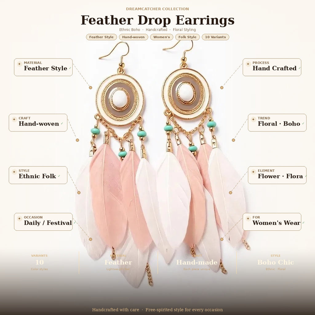 Bohemian Feather Earrings – White Long Tassel