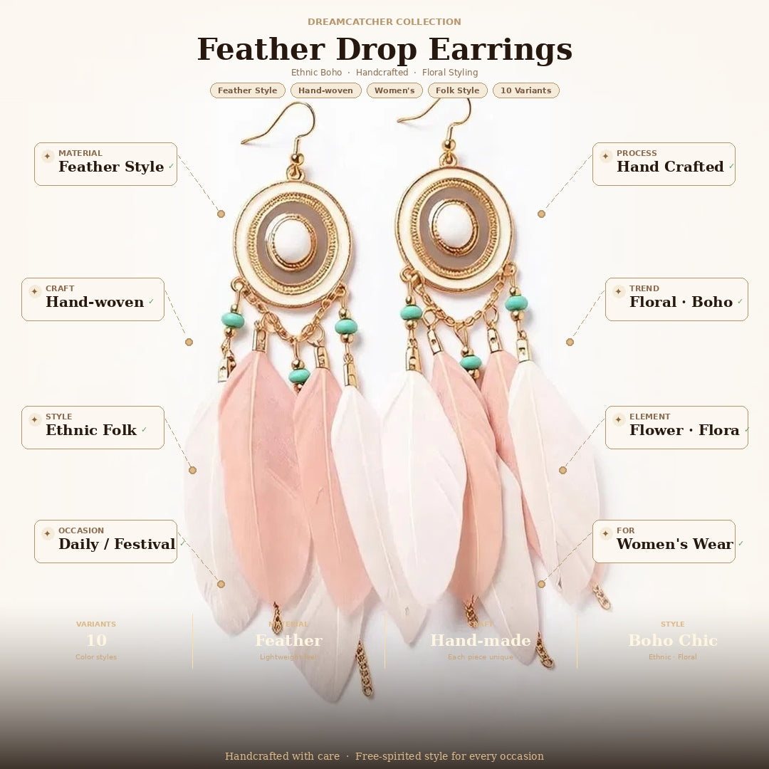 Bohemian Feather Earrings – White Long Tassel